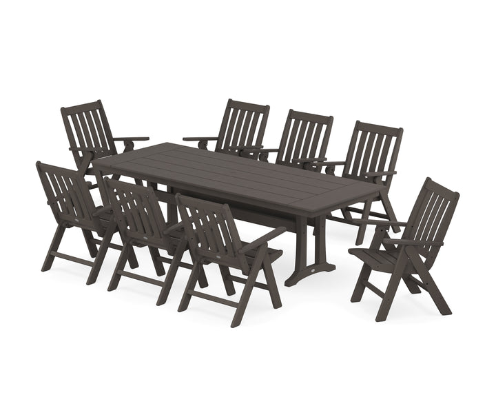 POLYWOOD® Vineyard Folding 9-Piece Farmhouse Dining Set with Trestle Legs