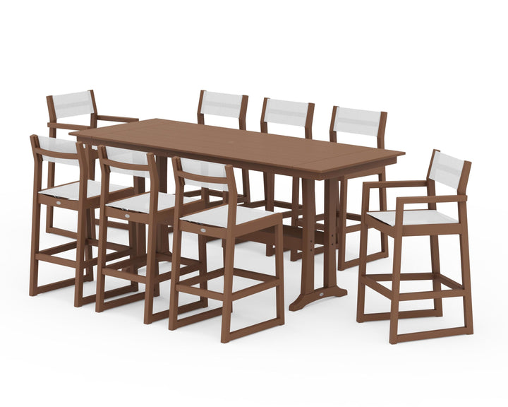 POLYWOOD® EDGE Sling 9-Piece Farmhouse Bar Set with Trestle Legs