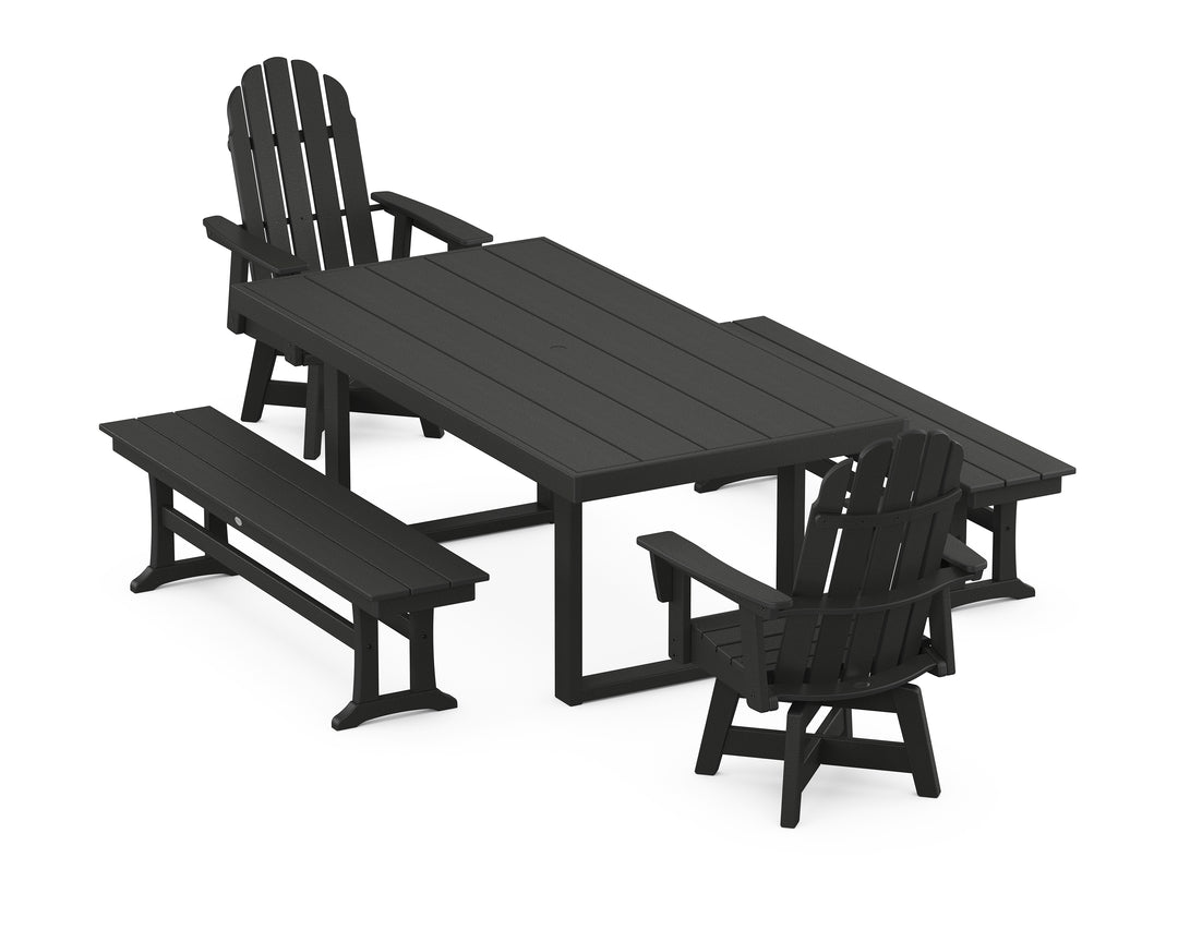 POLYWOOD® Vineyard Curveback Adirondack Swivel Chair 5-Piece Dining Set with Benches