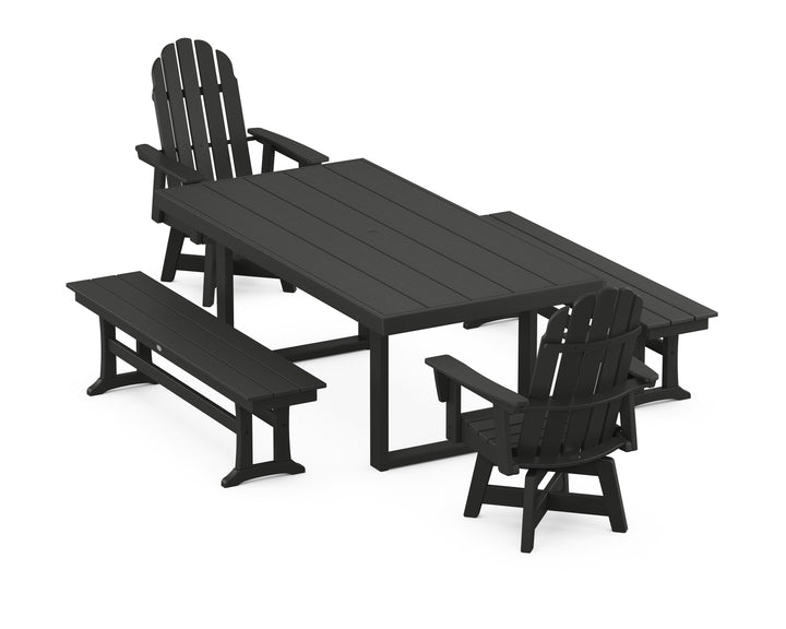 POLYWOOD® Vineyard Curveback Adirondack Swivel Chair 5-Piece Dining Set with Benches