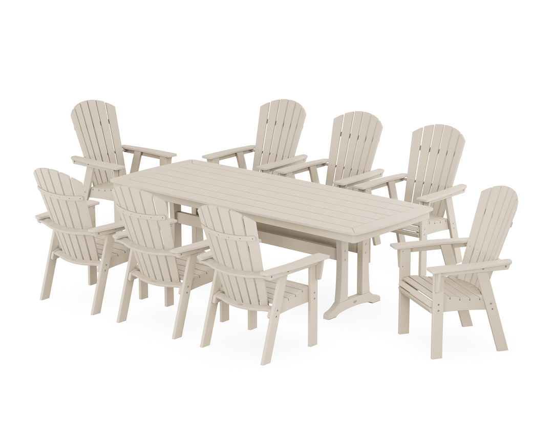 POLYWOOD® Nautical Curveback Adirondack 9-Piece Dining Set with Trestle Legs