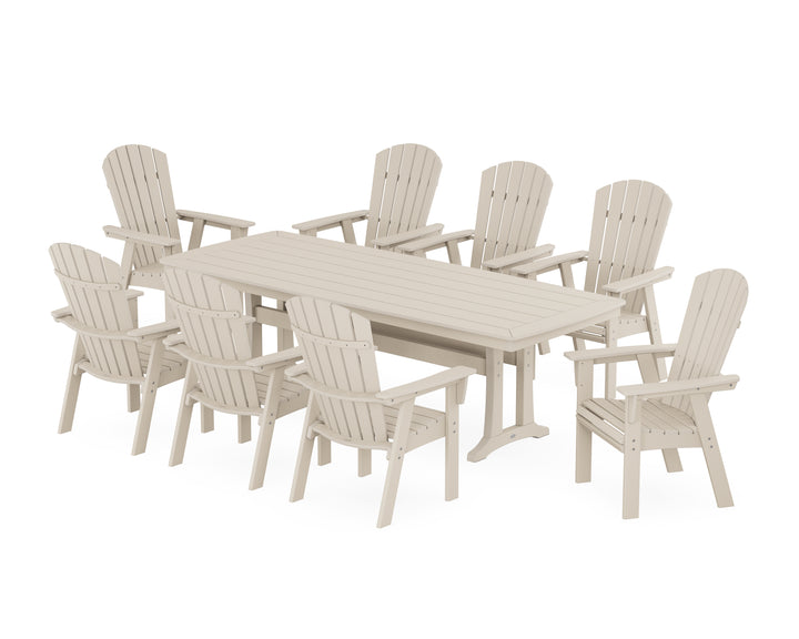 POLYWOOD® Nautical Curveback Adirondack 9-Piece Dining Set with Trestle Legs