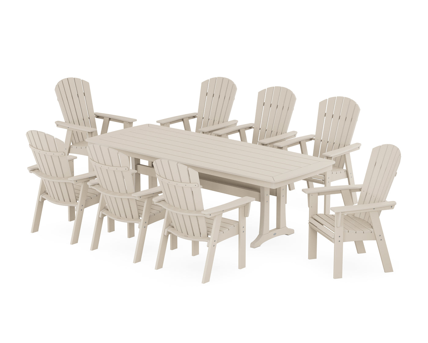 Nautical Curveback Adirondack 9-Piece Dining Set with Trestle Legs