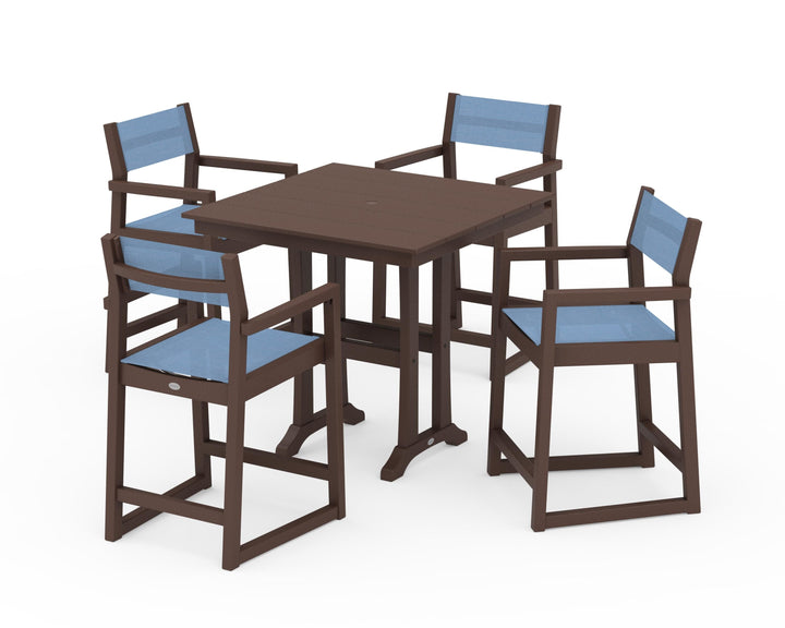 POLYWOOD® EDGE Sling Arm Chair 5-Piece Farmhouse Counter Set with Trestle Legs