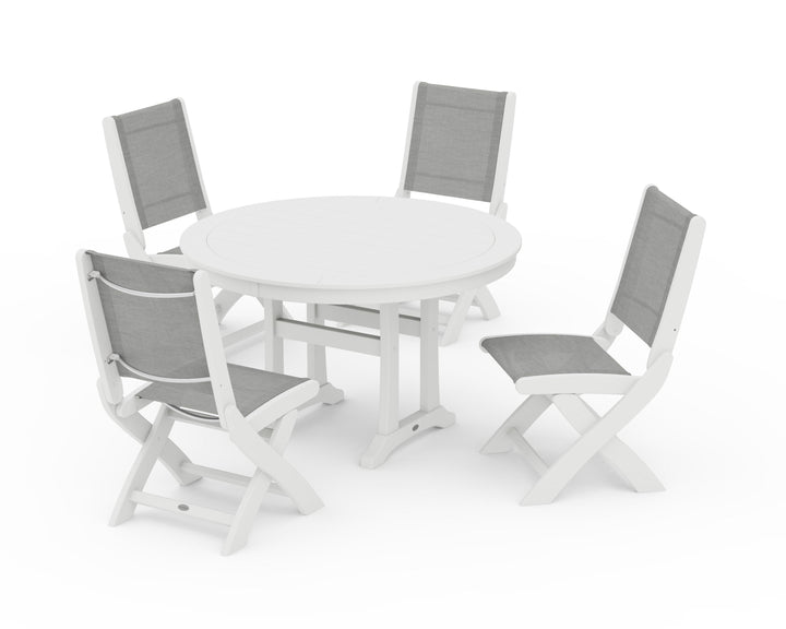 POLYWOOD® Coastal Folding Side Chair 5-Piece Round Dining Set With Trestle Legs