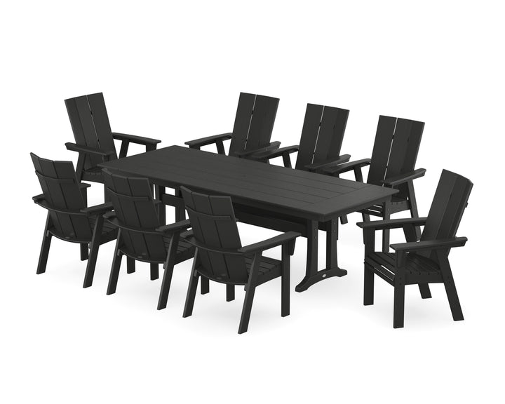 POLYWOOD® Modern Curveback Adirondack 9-Piece Farmhouse Dining Set with Trestle Legs