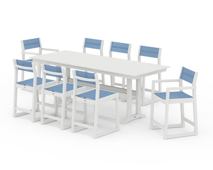 POLYWOOD® EDGE Sling 9-Piece Farmhouse Counter Set with Trestle Legs