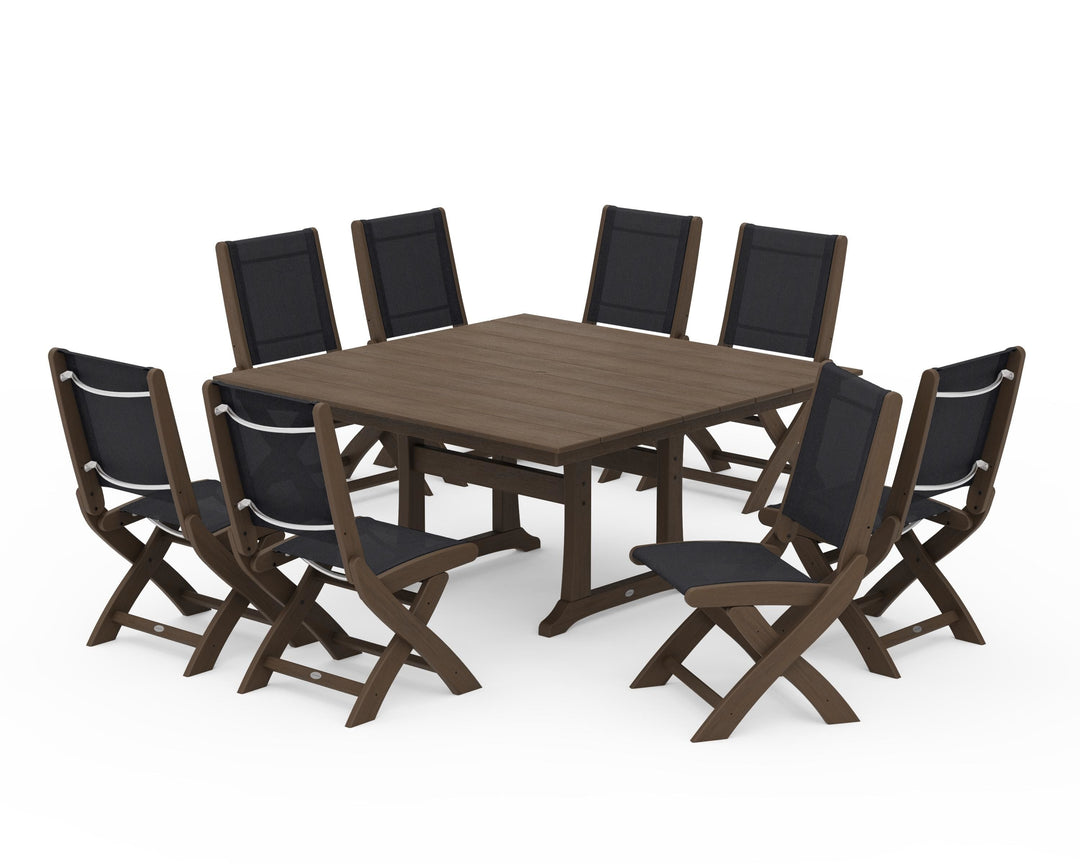POLYWOOD® Coastal Folding Side Chair 9-Piece Farmhouse Dining Set