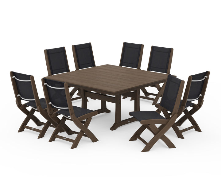 POLYWOOD® Coastal Folding Side Chair 9-Piece Farmhouse Dining Set