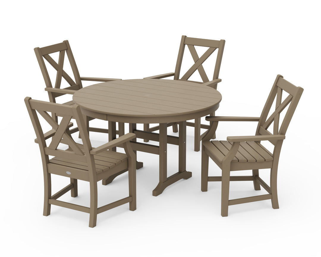 POLYWOOD® Braxton 5-Piece Round Farmhouse Dining Set