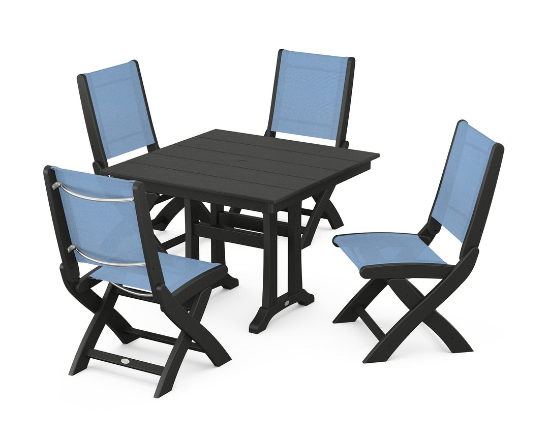 POLYWOOD® Coastal Folding Side Chair 5-Piece Farmhouse Dining Set With Trestle Legs