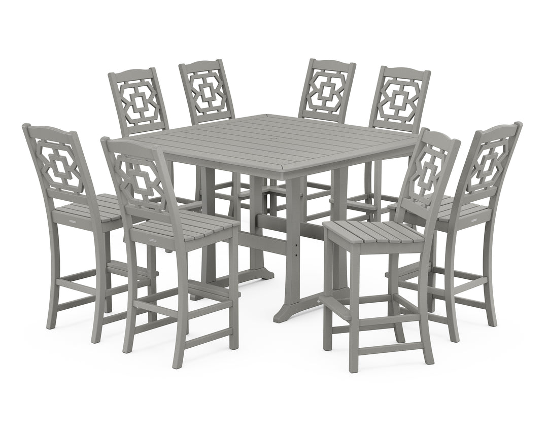 Martha Stewart by POLYWOOD® Chinoiserie 9-Piece Square Side Chair Bar Set with Trestle Legs