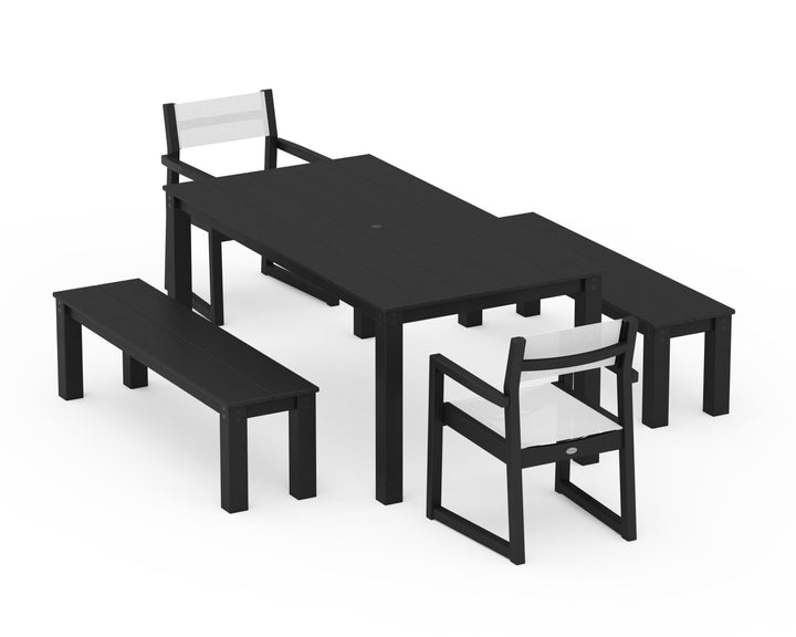 POLYWOOD® EDGE Sling Arm Chair 5-Piece Parsons Dining Set with Benches