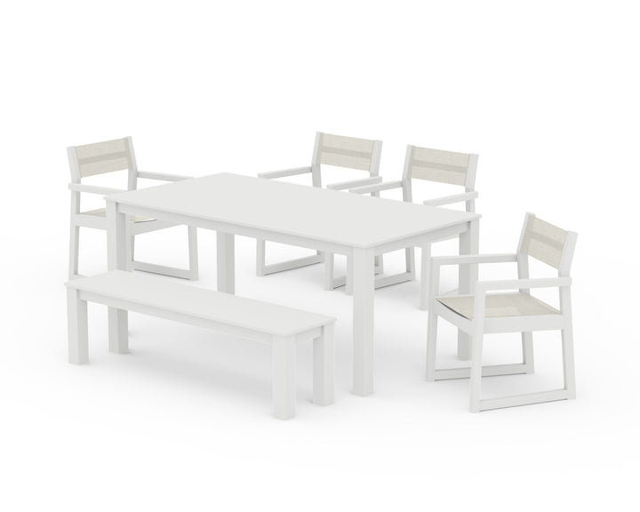 POLYWOOD® EDGE Sling Arm Chair 6-Piece Parsons Dining Set with Bench