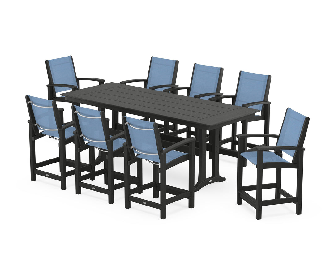 POLYWOOD® Coastal 9-Piece Farmhouse Counter Set with Trestle Legs