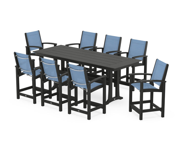 POLYWOOD® Coastal 9-Piece Farmhouse Counter Set with Trestle Legs