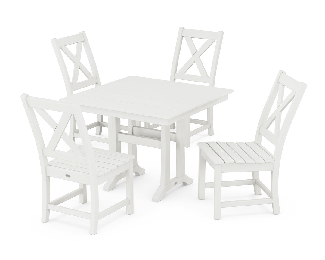 POLYWOOD® Braxton Side Chair 5-Piece Farmhouse Dining Set With Trestle Legs