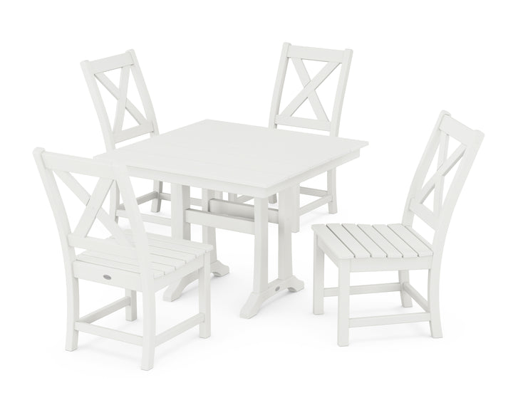 POLYWOOD® Braxton Side Chair 5-Piece Farmhouse Dining Set With Trestle Legs