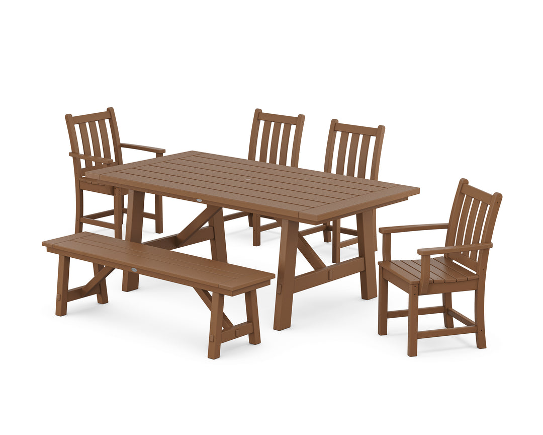 POLYWOOD® Traditional Garden 6-Piece Rustic Farmhouse Dining Set With Bench