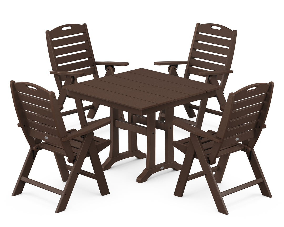 POLYWOOD® Nautical Folding Highback Chair 5-Piece Farmhouse Trestle Dining Set