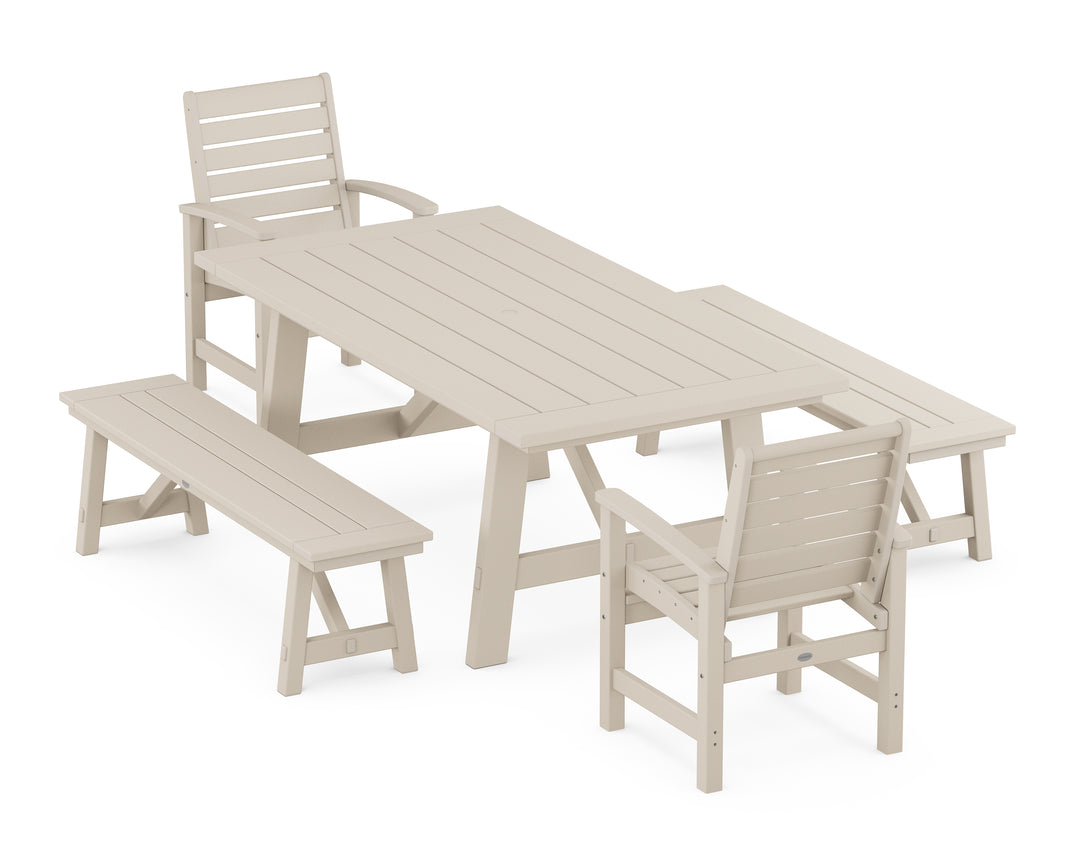 POLYWOOD® Signature 5-Piece Rustic Farmhouse Dining Set With Benches