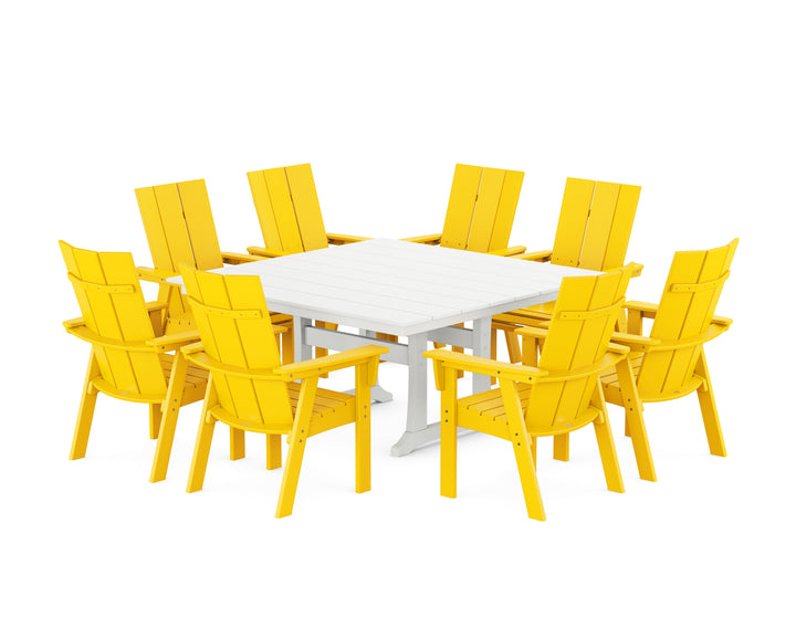 POLYWOOD® Modern Curveback Adirondack 9-Piece Farmhouse Trestle Dining Set