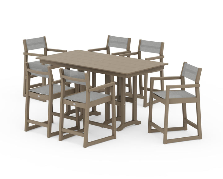 POLYWOOD® EDGE Sling Arm Chair 7-Piece Farmhouse Counter Set