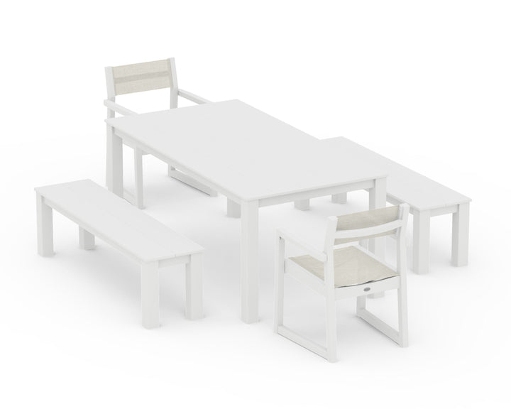 POLYWOOD® EDGE Sling Arm Chair 5-Piece Parsons Dining Set with Benches