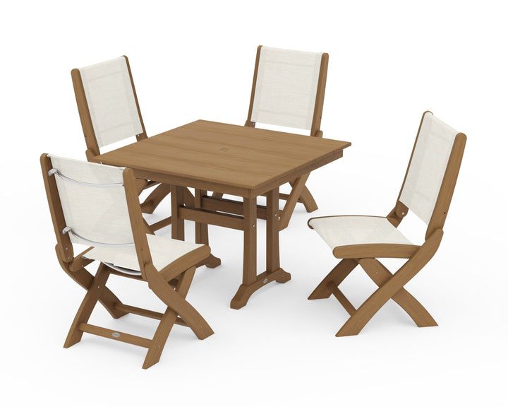 POLYWOOD® Coastal Folding Side Chair 5-Piece Farmhouse Dining Set With Trestle Legs