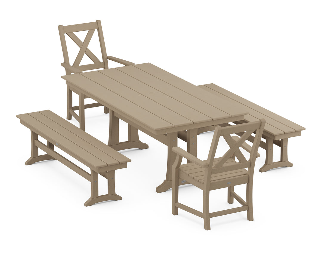 POLYWOOD® Braxton 5-Piece Farmhouse Dining Set With Trestle Legs