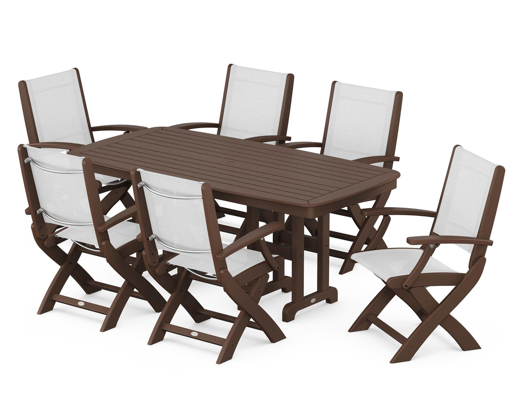 POLYWOOD® Coastal Folding Arm Chair 7-Piece Dining Set