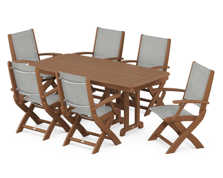 POLYWOOD® Coastal Folding Arm Chair 7-Piece Dining Set