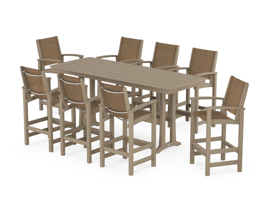 POLYWOOD® Coastal 9-Piece Bar Set with Trestle Legs