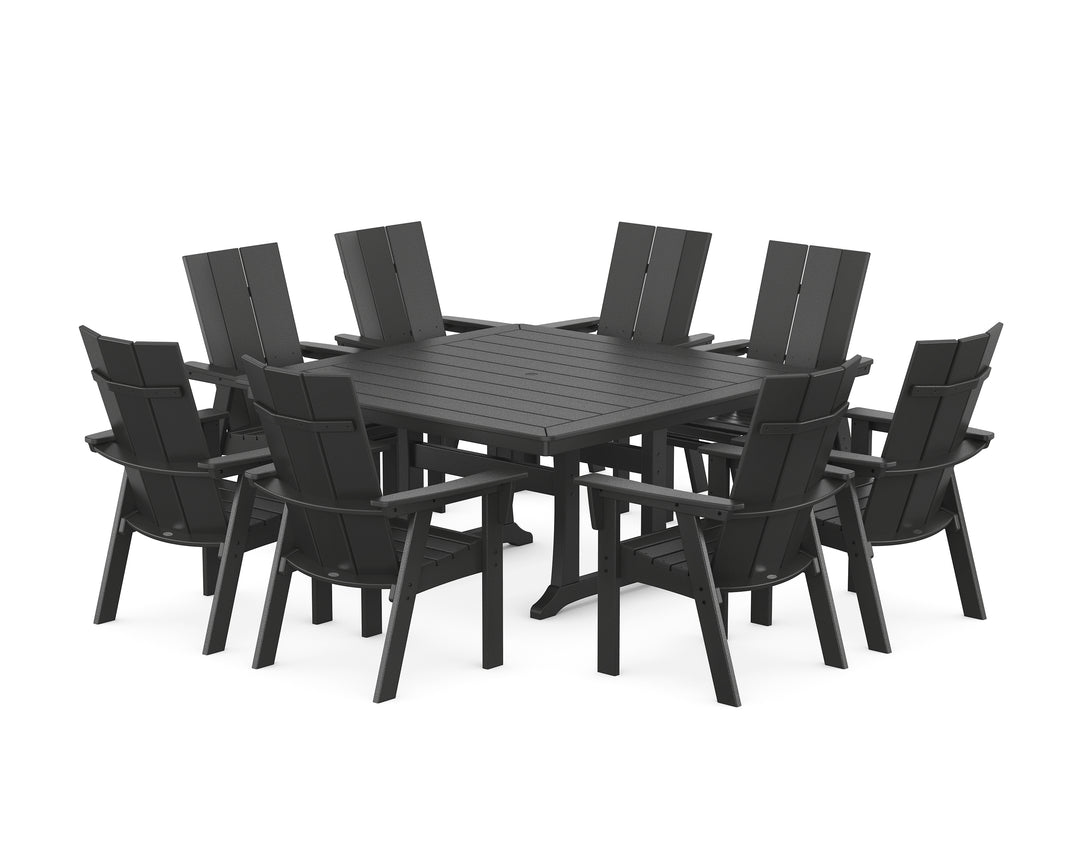 POLYWOOD® Modern Curveback Adirondack 9-Piece Square Dining Set with Trestle Legs
