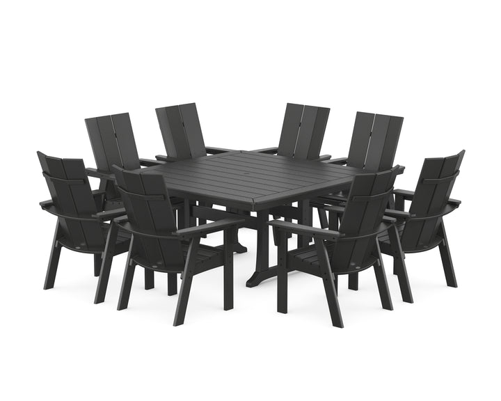 POLYWOOD® Modern Curveback Adirondack 9-Piece Square Dining Set with Trestle Legs