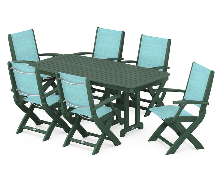 POLYWOOD® Coastal Folding Arm Chair 7-Piece Dining Set