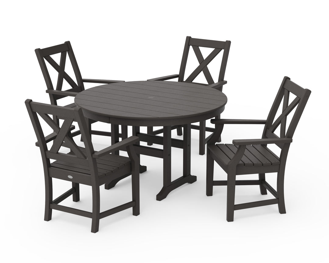 POLYWOOD® Braxton 5-Piece Round Farmhouse Dining Set