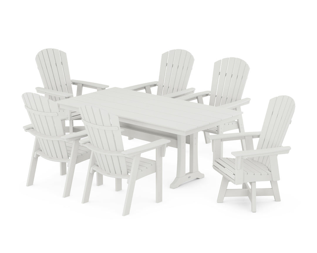 POLYWOOD® Nautical Curveback Adirondack Swivel Chair 7-Piece Farmhouse Dining Set With Trestle Legs