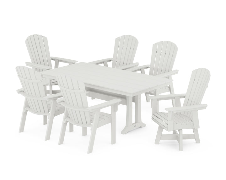 POLYWOOD® Nautical Curveback Adirondack Swivel Chair 7-Piece Farmhouse Dining Set With Trestle Legs