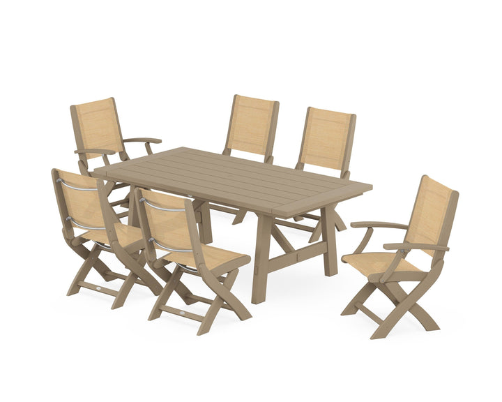 POLYWOOD® Coastal Folding Chair 7-Piece Rustic Farmhouse Dining Set