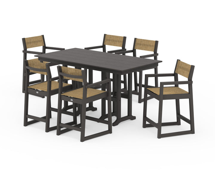 POLYWOOD® EDGE Sling Arm Chair 7-Piece Farmhouse Counter Set