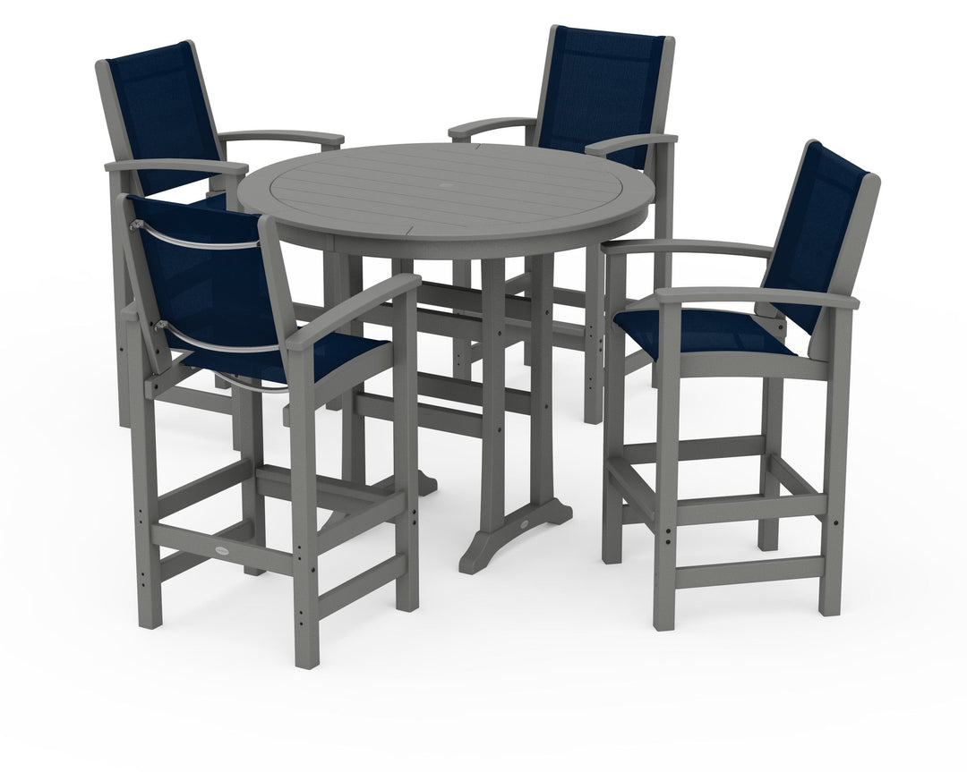 POLYWOOD® Coastal 5-Piece Nautical Trestle Bar Set