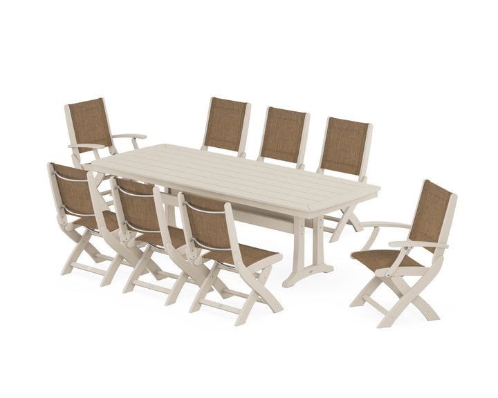 POLYWOOD® Coastal Folding 9-Piece Dining Set with Trestle Legs