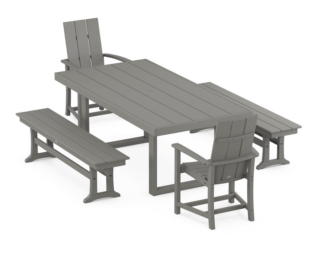POLYWOOD® Modern Adirondack 5-Piece Dining Set with Benches