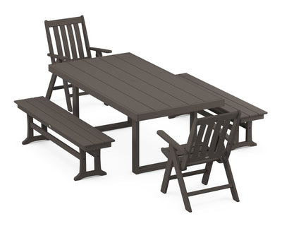 Vineyard Folding Chair 5-Piece Dining Set with Benches