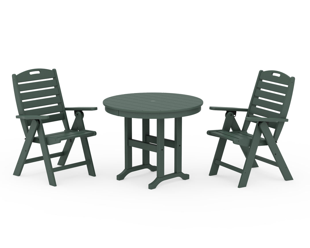 POLYWOOD® Nautical Folding Highback Chair 3-Piece Round Dining Set