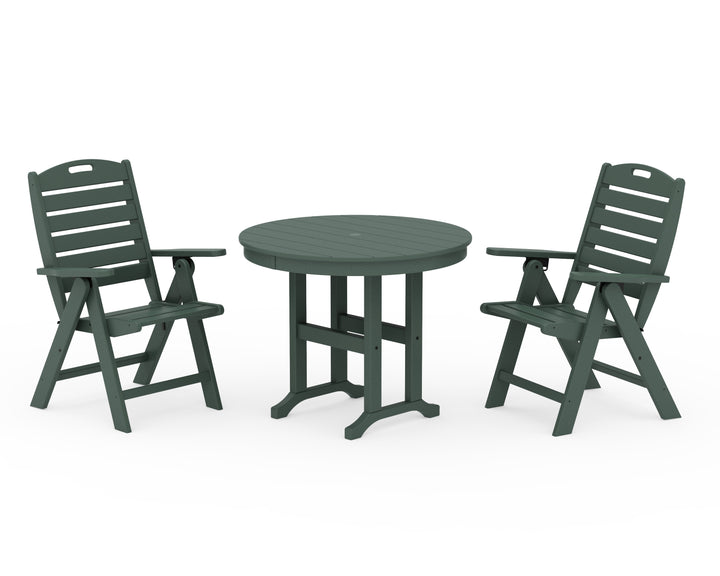 POLYWOOD® Nautical Folding Highback Chair 3-Piece Round Dining Set