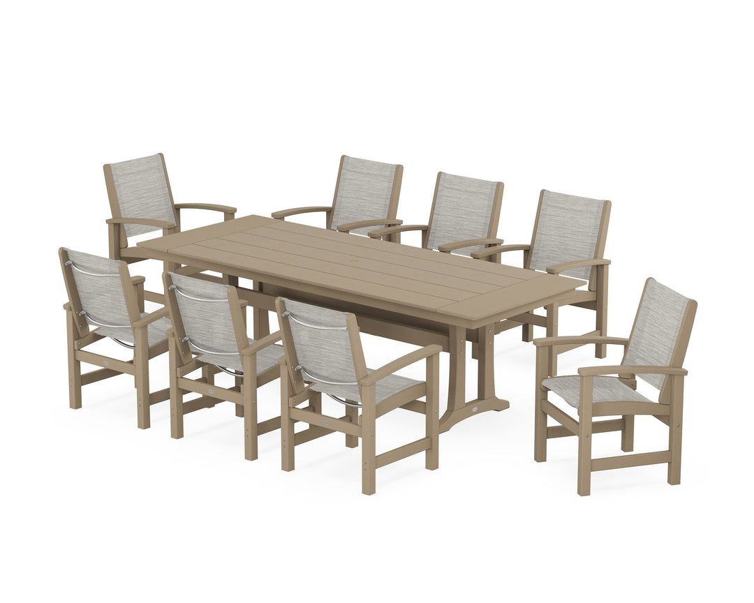 POLYWOOD® Coastal 9-Piece Farmhouse Dining Set with Trestle Legs