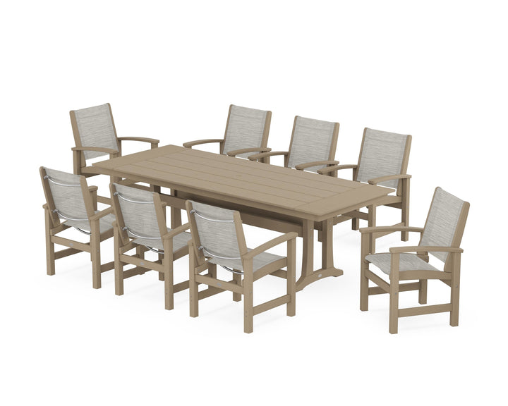 POLYWOOD® Coastal 9-Piece Farmhouse Dining Set with Trestle Legs