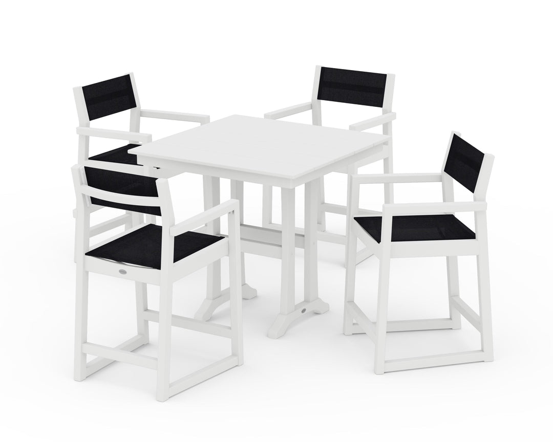 POLYWOOD® EDGE Sling Arm Chair 5-Piece Farmhouse Counter Set with Trestle Legs